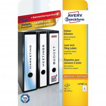 Avery Zweckform etiquetas para carpeta Opaque para todas las impresoras A4, color blanco 38 x 297 mm