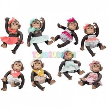 Muñeco bebé mono de 25cm con vestido rosa y peluche suave - Rosa Toys