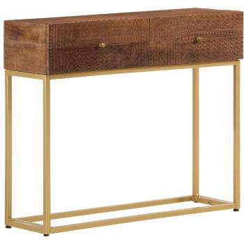 Mesa consola de madera maciza de mango y hierro 90x30x76 cm, color marrón, para salón, entrada o recibidor