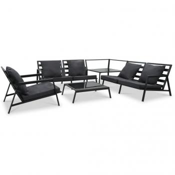 Conjunto de muebles de jardín 5 piezas con cojines de aluminio gris oscuro