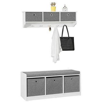 Mueble Recibidor Zapatero con Perchero Gris y Blanco FSR65-DG+FRG282-W