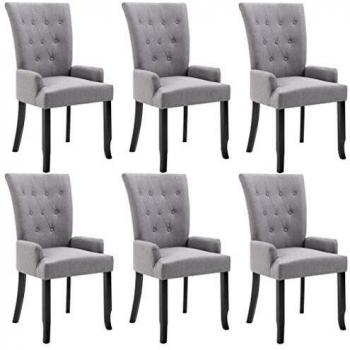 vidaXL Set of 6 Light Grey Fabric Dining Chairs with Armrests
