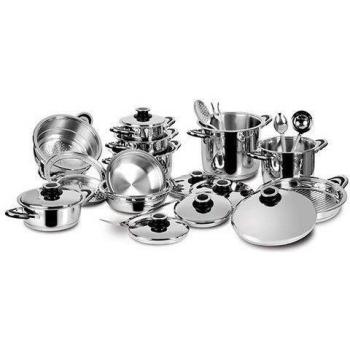 Set de Ollas y Utensilios Dietéticos Lagostina, 24 Piezas en Acero Inoxidable 18/10, Apto para Inducción, Gas y Horno, Lavable en Lavavajillas,