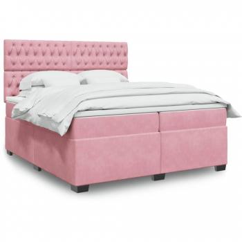 Cama box spring de muelles con colchón de terciopelo rosa 200x200 cm