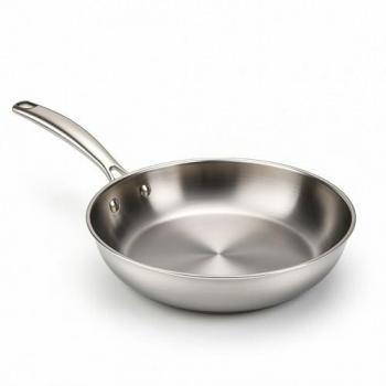 Sartén de Acero Inoxidable 24 cm WECOOK - Inox 18/10, Apta para Inducción, Gas, Electricidad y Vitro-Cerámica, con Mango Ergonómico y Base Tric