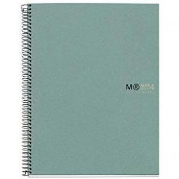 Miquel Rius Cuaderno 100% Reciclado, Cubierta de Cartón Reciclado, Tamaño A4 210 x 297 mm, 4 Taladros Microperforado, 120 Hojas recicladas de 80 g/m² y 4 Franjas de Color, Cuadrícula de 5 mm, Ecoazul