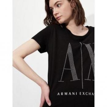 Armani Exchange Women's Short Sleeve Black Logo T-Shirt with Studs, Size S