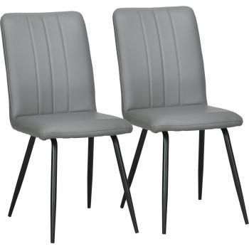 HOMCOM Juego de 2 Sillas de Comedor Modernas de Cuero PU con Respaldo Cosido y Patas de Acero - Gris