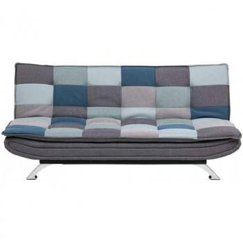 Sofá Cama Moderno Faith Patchwork Azul/Gris, 3 Posiciones Reclinables, Sin Bracciolos, Imbottito