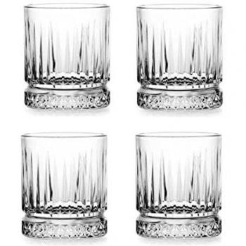Vasos de Whisky Elysia 35,5 cl - Set de 4 Piezas en Vidrio Transparente con Diseño Retro