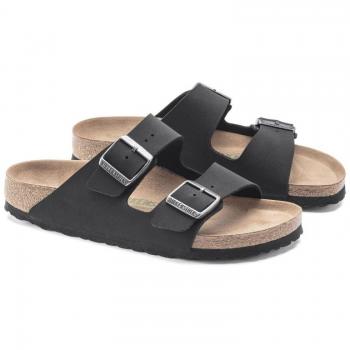 Sandalias Birkenstock Arizona Vegan Birko-Flor Nubuck para hombre en color negro, modelo Earthy Vegan, ancho estrecho, talla 36