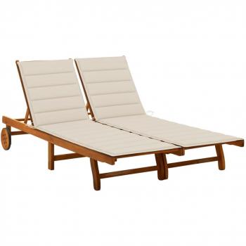 Tumbona de jardín para 2 personas con cojines de madera maciza de acacia color marrón