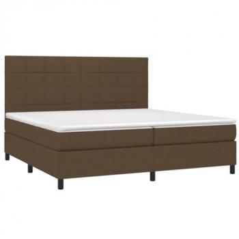 Cama Box Spring con Colchón Viscoelástico y Protector de Muelles Ensacados Acolchado Reversible Tela Marrón Oscuro 200x200 cm