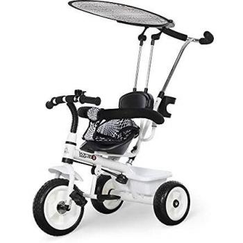 HOMCOM Triciclo para Niños con Capota extraíble y Plegable Incluye Barra telescópica para los Padres Certificado EN71-1-2-3 Color Blanco 103x47x101cm