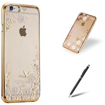 Feeltech Apple Iphone 6/6s 4.7 Inch Funda Ultra Thin Delgado Brillar Suave de TPU Electrochapado Case con Diseño Jardín Secreto Flores El Bling Cristal Diamante Bumper Espalda Cáscara para Apple Iphone 6/6s 4.7 Inch-Oro Blanco Henna