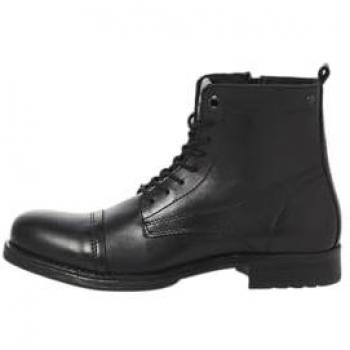 Botas de hombre Jack & Jones Shaun de cuero con cordones, color gris antracita, talla 44