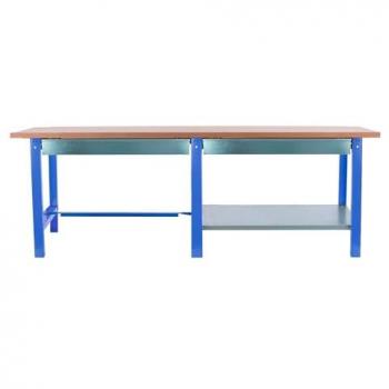 Banco de Trabajo Simonwork BT6L Pro Doble con 2 Cajones, Capacidad Carga 1000 kg, Dimensiones 865x2600x750 mm, Color Azul/Haya