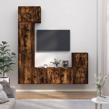 Set de muebles para TV 5 piezas en madera contrachapada de roble ahumado