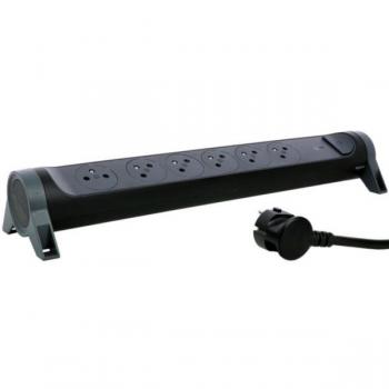 Regleta de enchufes multipresa 6 tomas 2P+T con interruptor, protección contra sobretensiones y cable de 1.5m - negro y gris