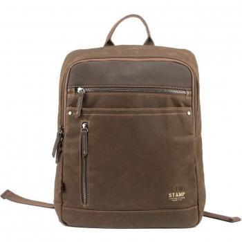 STEPPING STRONG STAMP - Mochila de hombre en lona encerada de color taupe