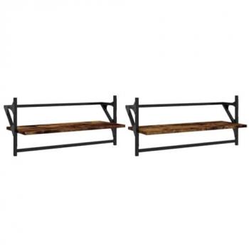 Estantes de pared con barras 2 unidades 65x25x30 cm Negro, Roble Sonoma, Roble ahumado Mueble Almacenaje Estantería para Oficina, Estudio, Dormitorio Estantería/Librería/