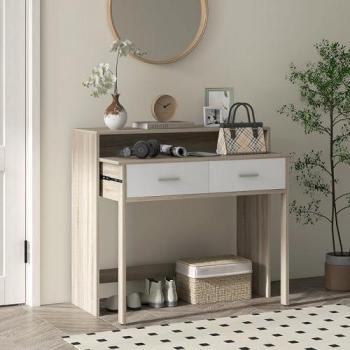Homcom Mesa Consola Moderna de Entrada Extensible 95 x 35 x 87 cm, 2 Niveles, Rieles Deslizantes, 2 Cajones, 2 Ruedas Antivuelco, Color Rob