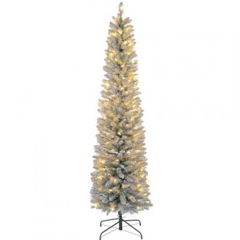 Árbol de Navidad Artificial Nevado Homcom 210 cm con 180 Luces LED, 405 Ramas y Soporte de Metal, Diseño Verde y Blanco para Salón