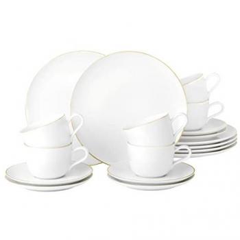 Juego de Café Seltmann Weiden Liberty Goldrand 18 Piezas, Porcelana para 6 Personas