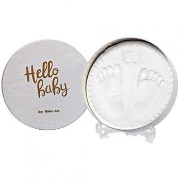Baby Art Magic Box Ronda Set de decoración de huellas de bebé en arcilla blanca, Regalos para bebés y recién nacidos, Recuerdo memorable de huellas de mano y pie, Shiny Vibes