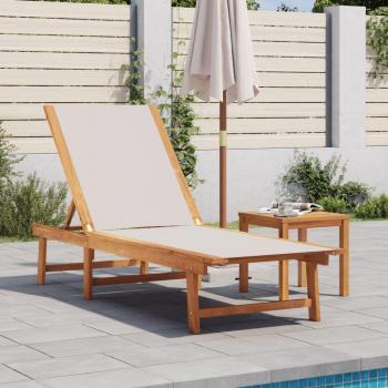 Tumbona de madera maciza de acacia y textileno en color negro, crema o gris, ideal para jardín, playa, piscina y terraza