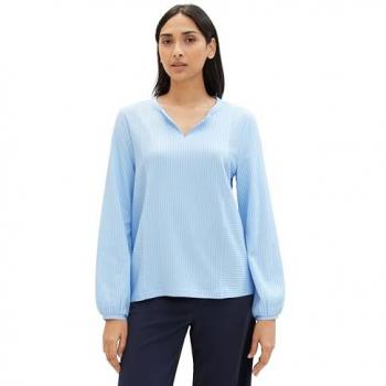 Blusa de Manga Larga Tom Tailor con Rayas Verticales Azul y Blanco, Talla XS