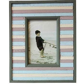 Marco de Fotos Cabaña de Playa Azul/Blanco/Gris Rayas Tamaño de Foto: 11x16 cm.