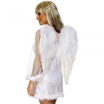 Smiffys-20094 Alas de ángel, Blancas, con Plumas, 50cmx60cm / 20inx24in, Color, Applicable