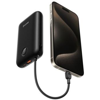 Power Bank Swissten Voltbox 30000 mAh 35W con Cables Integrados USB-C y Lightning, Pantalla LED Negra