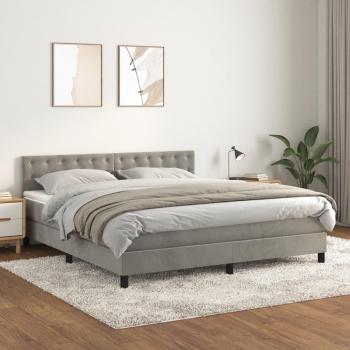 Cama box spring con colchón de muelles y terciopelo gris claro 180x200 cm