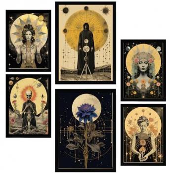 Set de 6 Pósters Collage Surrealista Estilo Esotérico Místico Estelar para Decorar Paredes del Hogar A3 y A4 Sin Marco