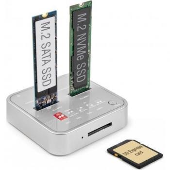 Estación de Acoplamiento y Clonación USB 3.2 para 2x M.2 NVMe/SATA con Lector de Tarjetas SD - Delock 64138