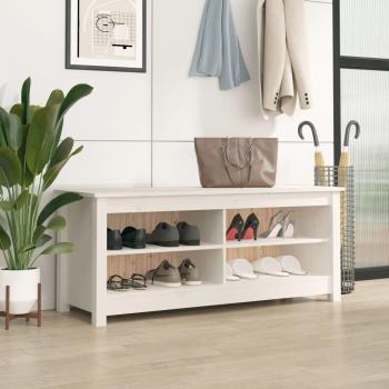 Banco zapatero de madera maciza de pino blanco 110x38x45,5 cm