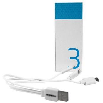Power Bank Mooster XTRABATT 3 3000mAh MicroUSB Lightning TipoC BlancoAzul