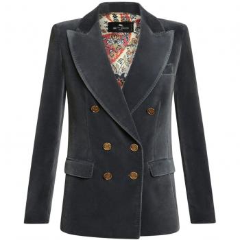 Etro Women's Double Breasted Velvet Jacket in Grey, Size 42