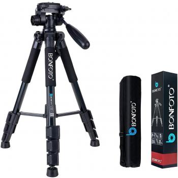 BONFOTO Q111-Trípode Ligero para cámara de 55 Pulgadas con Soporte para teléfono y Bolsa de Transporte para proyector GoPro Tablet Smartphones Youtube Live DSLR EOS Canon Nikon Sony Samsung