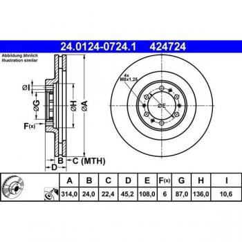 Disco de freno ATE 24.0124-0724.1, ventilado, frontal, 1 pieza