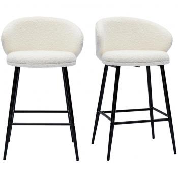 Set de 2 taburetes de cocina Miliboo diseño tela efecto borreguillo y metal negro Rosalie