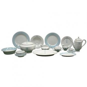 Vajilla Clásica de Porcelana 83 piezas | Blanco y Azul AQUA