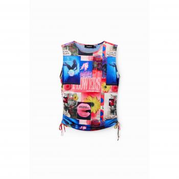 Desigual Chic Blue Tank Top with Drawstring - Sleeveless, Female, Multicolor, Size: XL