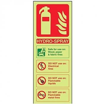 vsafety 11009 ac-g señal de extintor, Hydro Spray ID, brilla en la oscuridad 1 mm plástico, vertical, 75 mm x 200 mm, verde/rojo