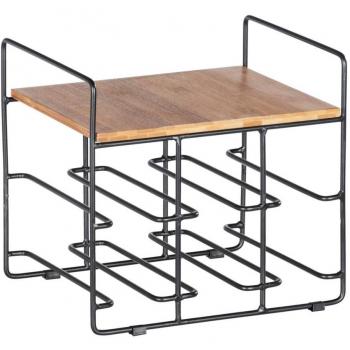 Botellero Loft para 6 Botellas, Metal y Bambú, Color Madera y Negro, Dimensiones 30 x 27.5 x 24 cm