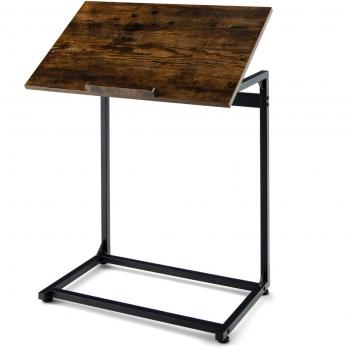 Mesita Lateral Regulable Costway con 5 Inclinaciones, Tamaño 57 x 37 x 66,5-85,5 cm, Color Marrón, Ideal para Sofá y Cama