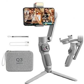 Zhiyun Smooth Q3 Combo, Handheld 3-Axis Smartphone Gimbal Stabilizer with Grip Tripod LED Fill Light Protective Case Foldable Phone Stabilizer Compatible with iPhone & Android