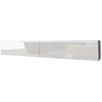 Mueble TV Sarasota 121, Mueble bajo para TV, color blanco brillante con iluminación LED blanca, dimensiones 180 x 30 x 33 cm
